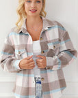Gray Pocketed Plaid Collared Neck Jacket Sentient Beauty Fashions Apparel & Accessories