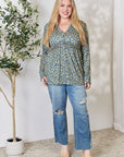 Gray Heimish Full Size Floral Half Button Long Sleeve Blouse Sentient Beauty Fashions Apparel & Accessories