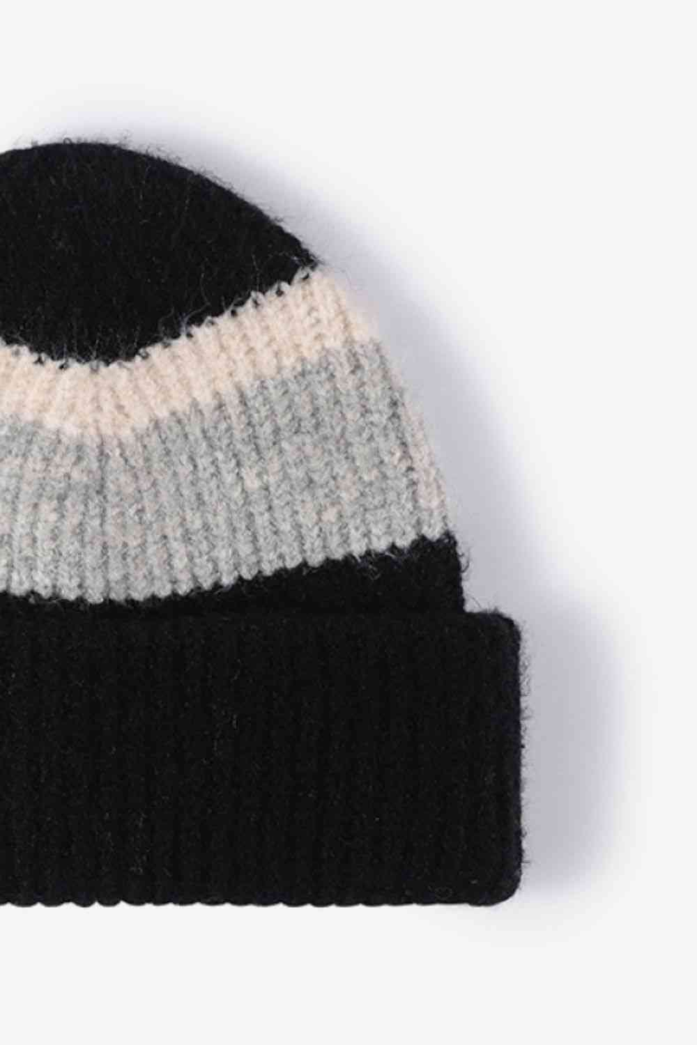 Light Gray Tricolor Cuffed Knit Beanie