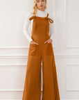 Saddle Brown Pocketed Square Neck Wide Strap Jumpsuit Sentient Beauty Fashions Apparel & Accessories
