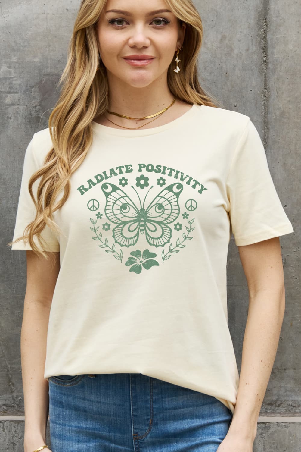 Rosy Brown Simply Love Full Size RADIATE POSITIVITY Graphic Cotton Tee