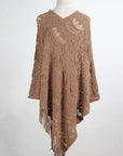 Light Gray Fringe Openwork Surplice Cape Sleeve Poncho