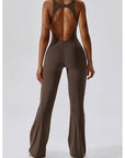 Dark Olive Green Cutout Wide Strap Bootcut Active Jumpsuit Sentient Beauty Fashions Apparel & Accessories