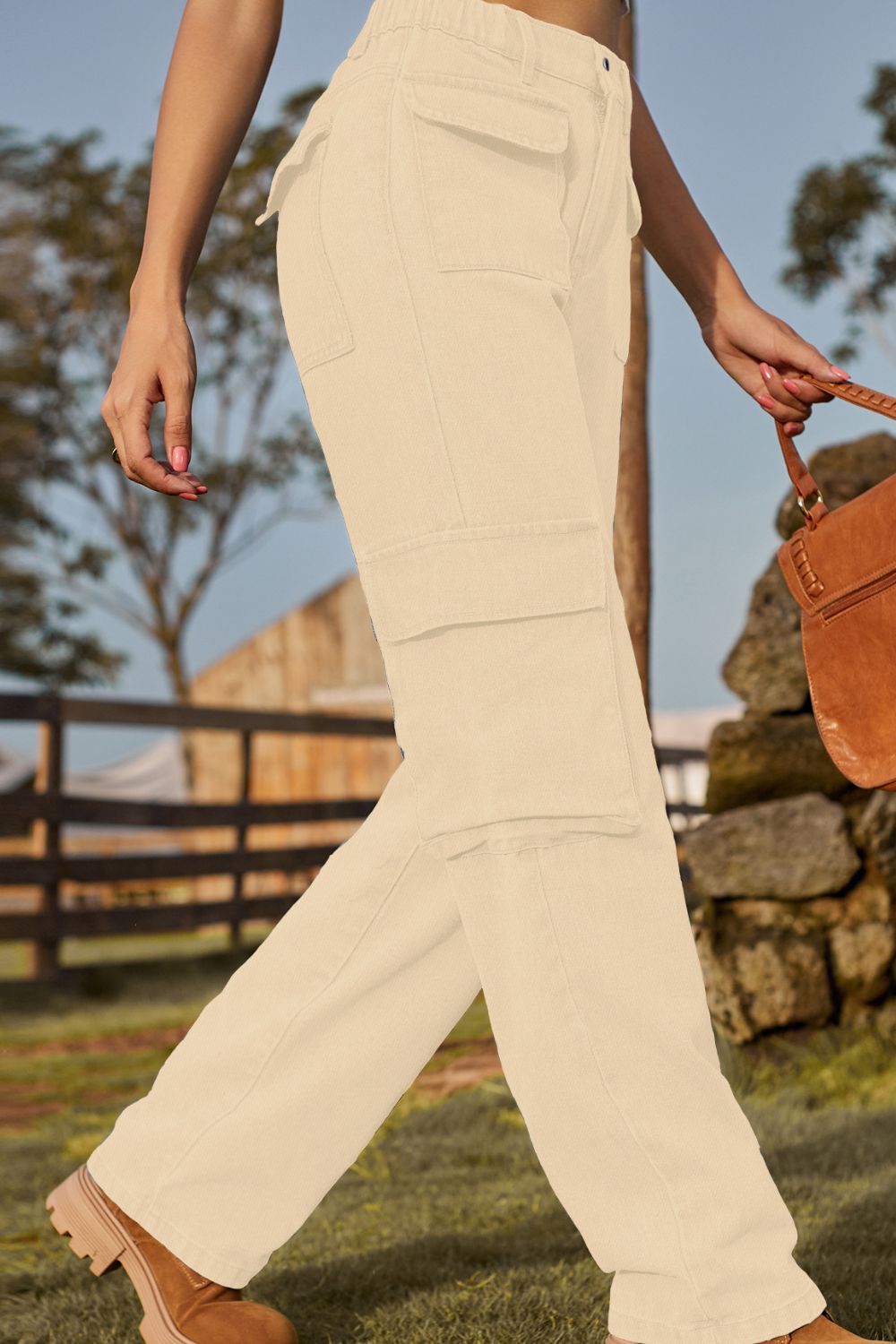 Tan Loose Fit Long Jeans with Pockets Sentient Beauty Fashions Apparel &amp; Accessories