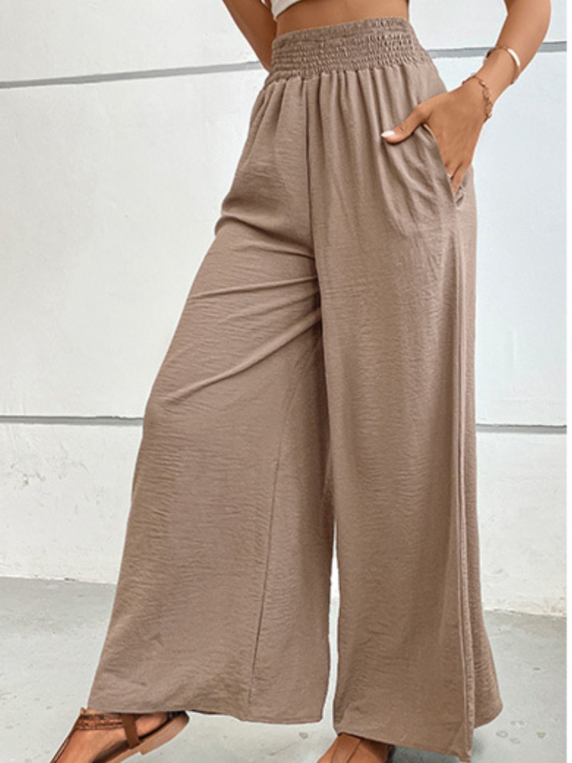 Rosy Brown Wide Waistband Relax Fit Long Pants Sentient Beauty Fashions Apparel &amp; Accessories