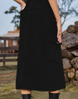 Black Slit Front Midi Denim Skirt with Pockets Sentient Beauty Fashions Apparel & Accessories