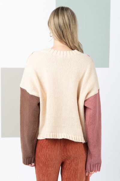 Sienna Very J Color Block Cable Knit Long Sleeve Sweater Sentient Beauty Fashions Apparel & Accessories
