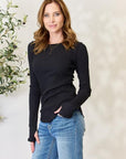 Dark Slate Gray Culture Code Full Size Ribbed Round Neck Long Sleeve Top Sentient Beauty Fashions Apparel & Accessories