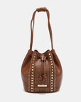 Saddle Brown Nicole Lee USA Amy Studded Bucket Bag Sentient Beauty Fashions *Accessories