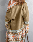 Rosy Brown Geometric Open Front Long Sleeve Cardigan