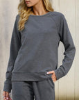 Dim Gray Round Neck Long Sleeve Sweatshirt Sentient Beauty Fashions Apparel & Accessories