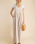 Wheat Kori America Sleeveless Ruched Wide Leg Overalls Sentient Beauty Fashions Apparel & Accessories