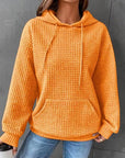 Chocolate Textured Drawstring Drop Shoulder Hoodie