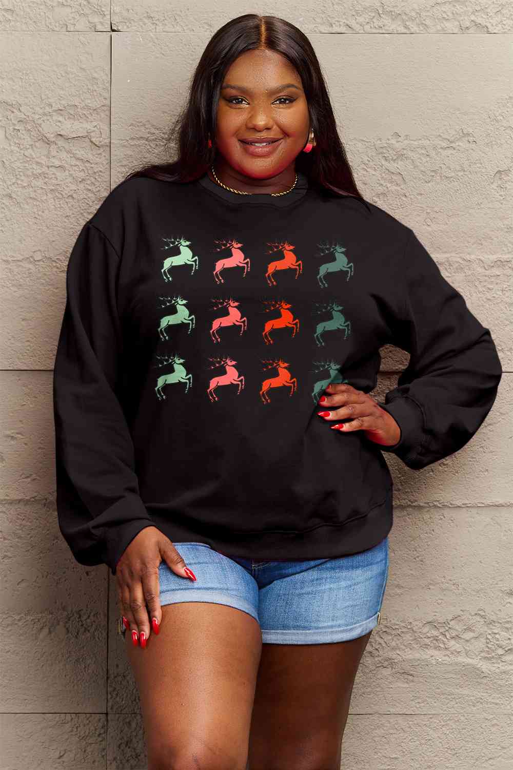 Tan Simply Love Full Size Graphic Long Sleeve Sweatshirt Sentient Beauty Fashions Apparel & Accessories