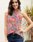Light Gray Floral Mock Neck Tank Top Sentient Beauty Fashions Tops