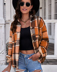 Rosy Brown Plaid Pocketed Button Up Jacket Sentient Beauty Fashions Apparel & Accessories