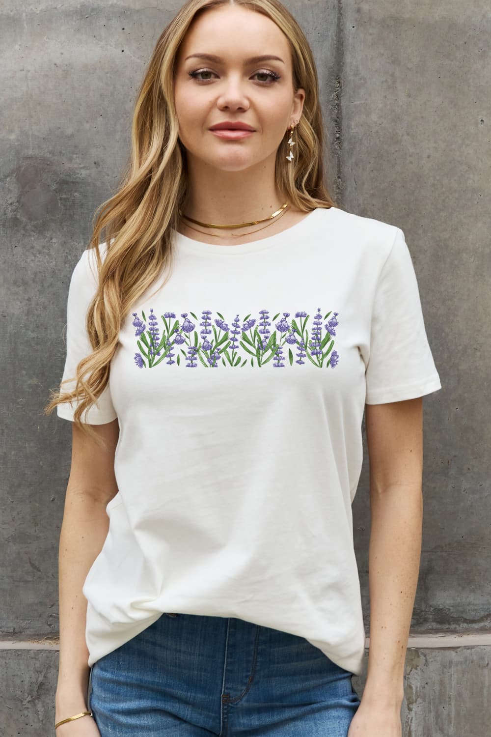 Slate Gray Simply Love Full Size Flower Graphic Cotton Tee