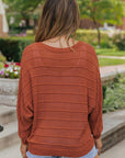 Sienna Striped Ribbed Trim Round Neck Sweater Sentient Beauty Fashions Apparel & Accessories