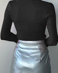 Dark Slate Gray Cutout Round Neck Flare Sleeve Knit Top Sentient Beauty Fashions Apparel & Accessories