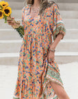 Gray Printed V-Neck Short Sleeve Maxi Dress Sentient Beauty Fashions Apparel & Accessories