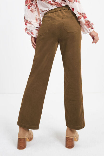 Lavender Pocketed Elastic Waist Straight Pants Sentient Beauty Fashions Apparel &amp; Accessories
