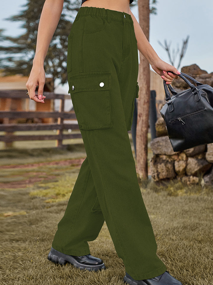 Dark Olive Green Straight Leg Cargo Jeans Sentient Beauty Fashions Apparel &amp; Accessories