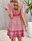 Gray Floral Print Bohemian Style V-Neck Flutter Sleeve Dress Sentient Beauty Fashions Apparel & Accessories