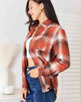 Light Gray Double Take Plaid Collared Neck Long Sleeve Shirt