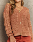Sienna HEYSON Soft Focus Full Size Wash Cable Knit Cardigan Sentient Beauty Fashions Apparel & Accessories