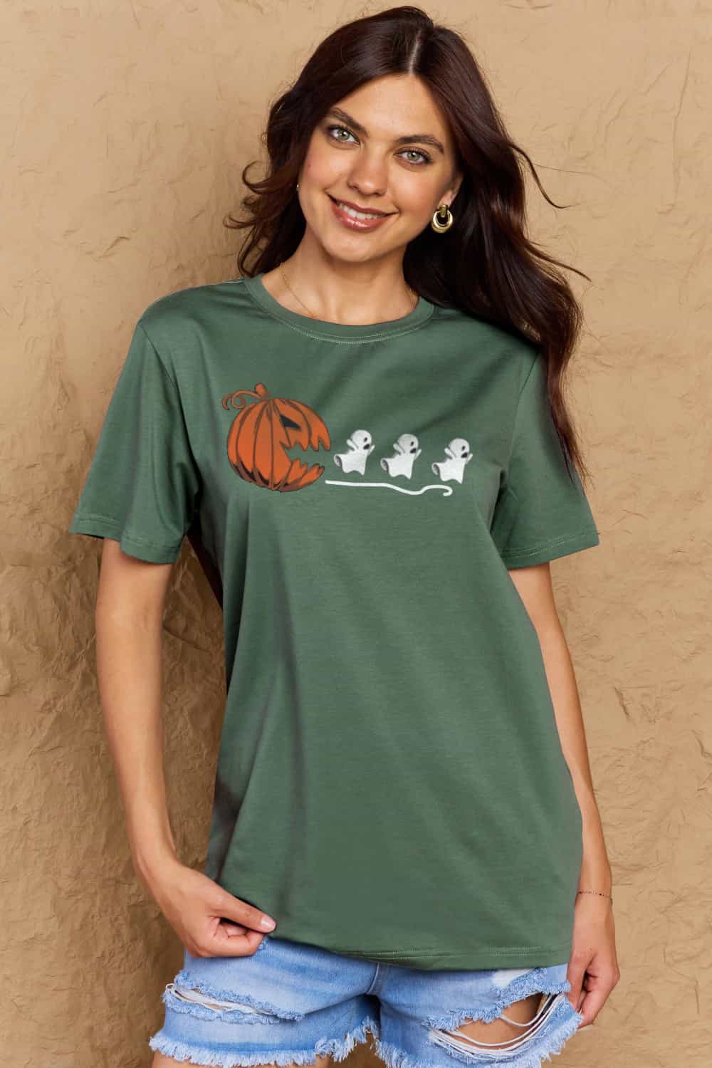 Rosy Brown Simply Love Full Size Jack-O&#39;-Lantern Graphic Cotton Tee Sentient Beauty Fashions Apparel &amp; Accessories