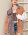 Tan Color Block Collared Neck Jacket