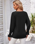 Gray V-Neck Smocked Ruffled Long Sleeve Top Sentient Beauty Fashions Apparel & Accessories