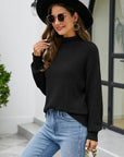 Gray Mock Neck Dropped Shoulder Long Sleeve Sweater