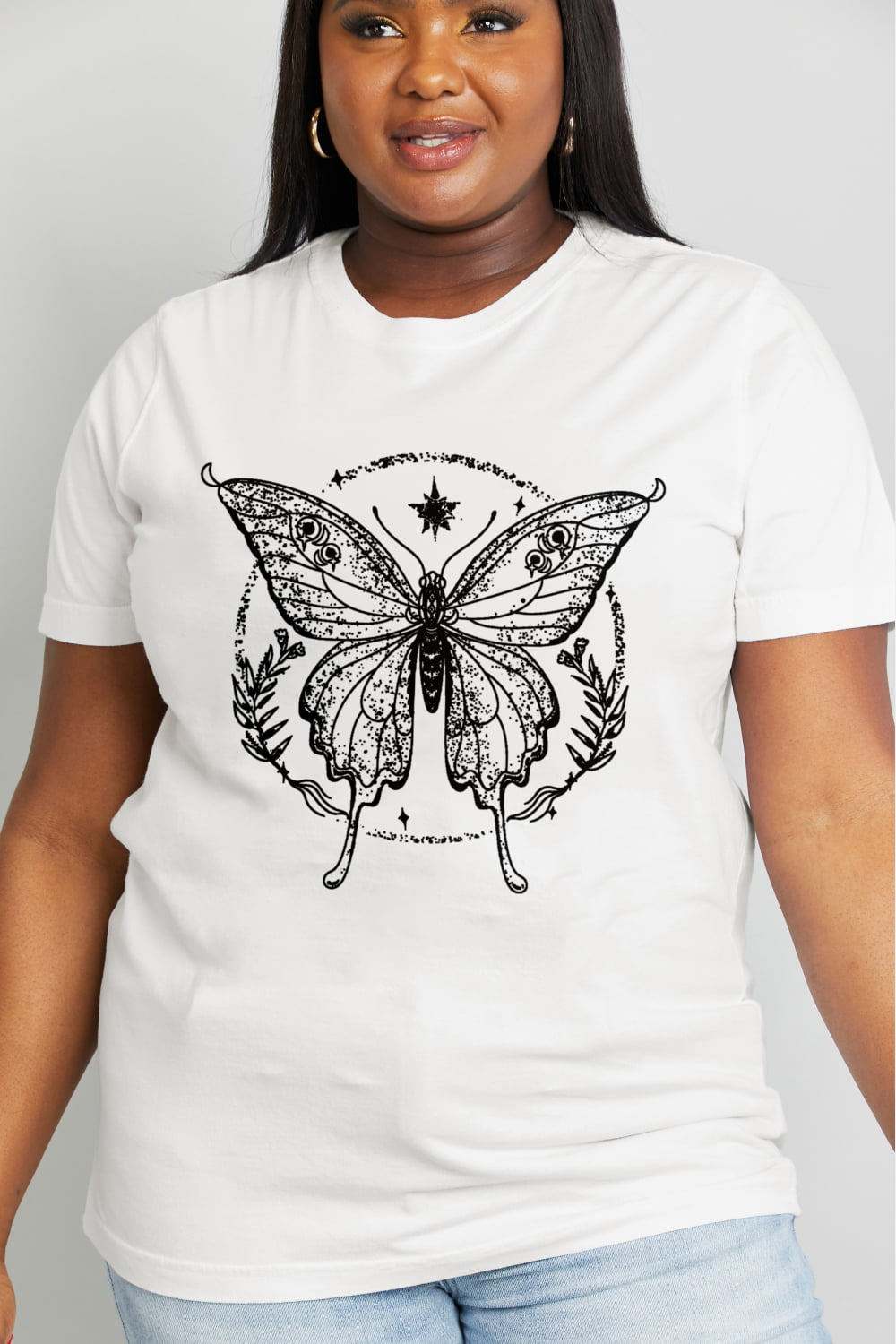 Light Gray Simply Love Full Size Butterfly Graphic Cotton Tee Sentient Beauty Fashions Apparel &amp; Accessories