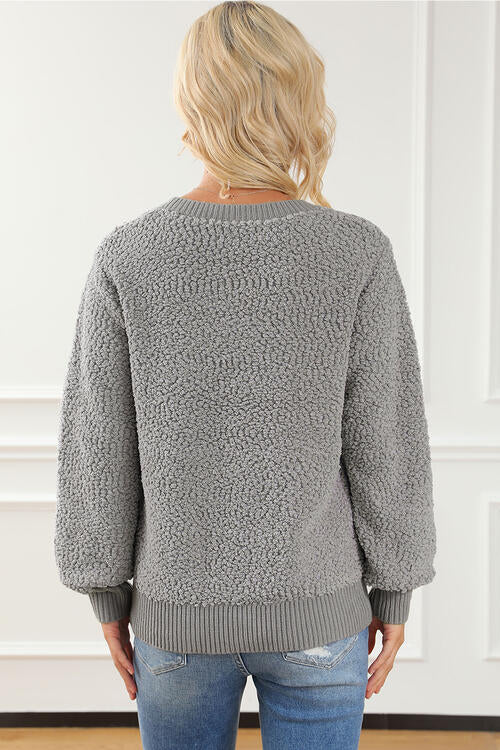 Light Gray Round Neck Long Sleeve Sweater Sentient Beauty Fashions Apparel & Accessories