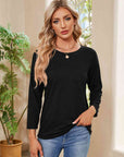 Rosy Brown Round Neck Long Sleeve Drop Shoulder Blouse Sentient Beauty Fashions Apparel & Accessories