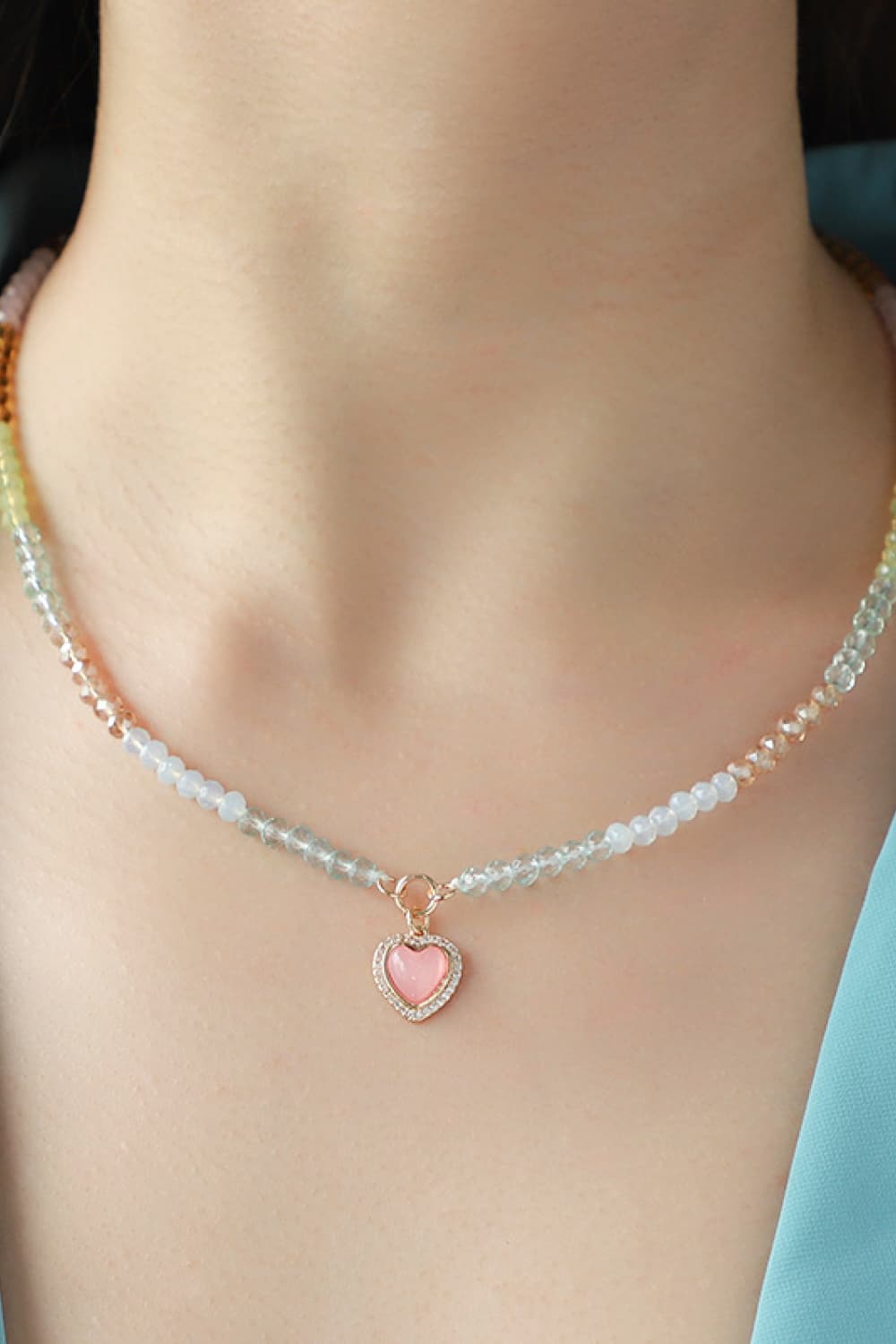 Tan Heart Pendant Beaded Necklace