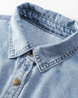 Light Gray Button Front Flare Sleeve Denim Top Sentient Beauty Fashions Apparel & Accessories