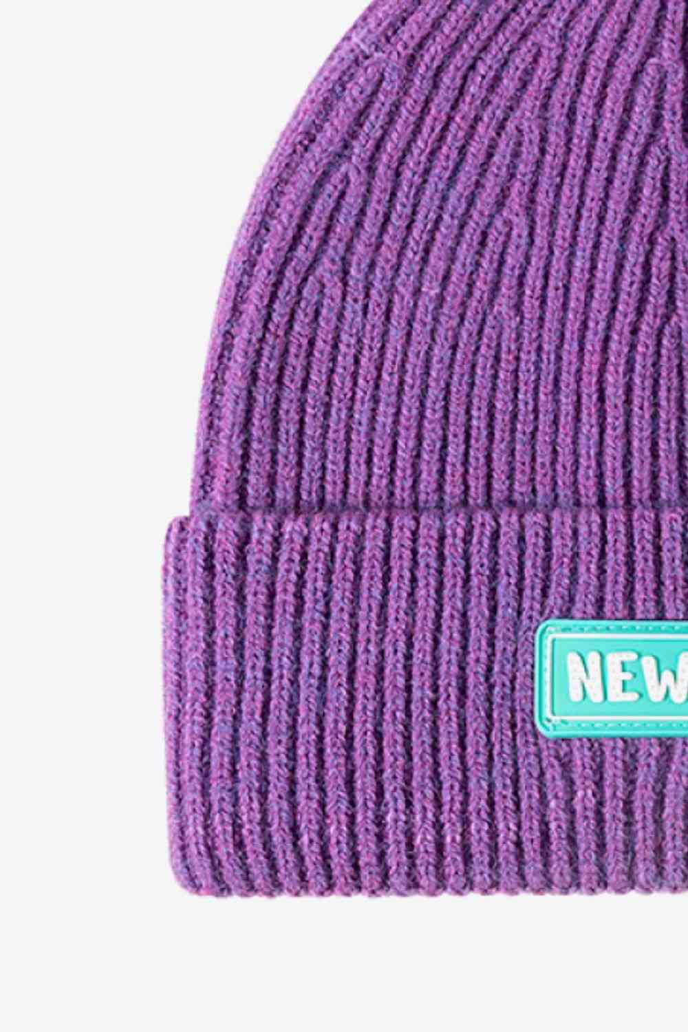 White Smoke NEWYORK Patch Rib-Knit Cuffed Beanie