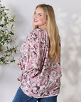 Gray Heimish Full Size Floral V-Neck Balloon Sleeve Blouse Sentient Beauty Fashions Apparel & Accessories