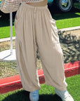 Rosy Brown Drawstring Pocketed Wide Leg Pant Sentient Beauty Fashions Apparel & Accessories