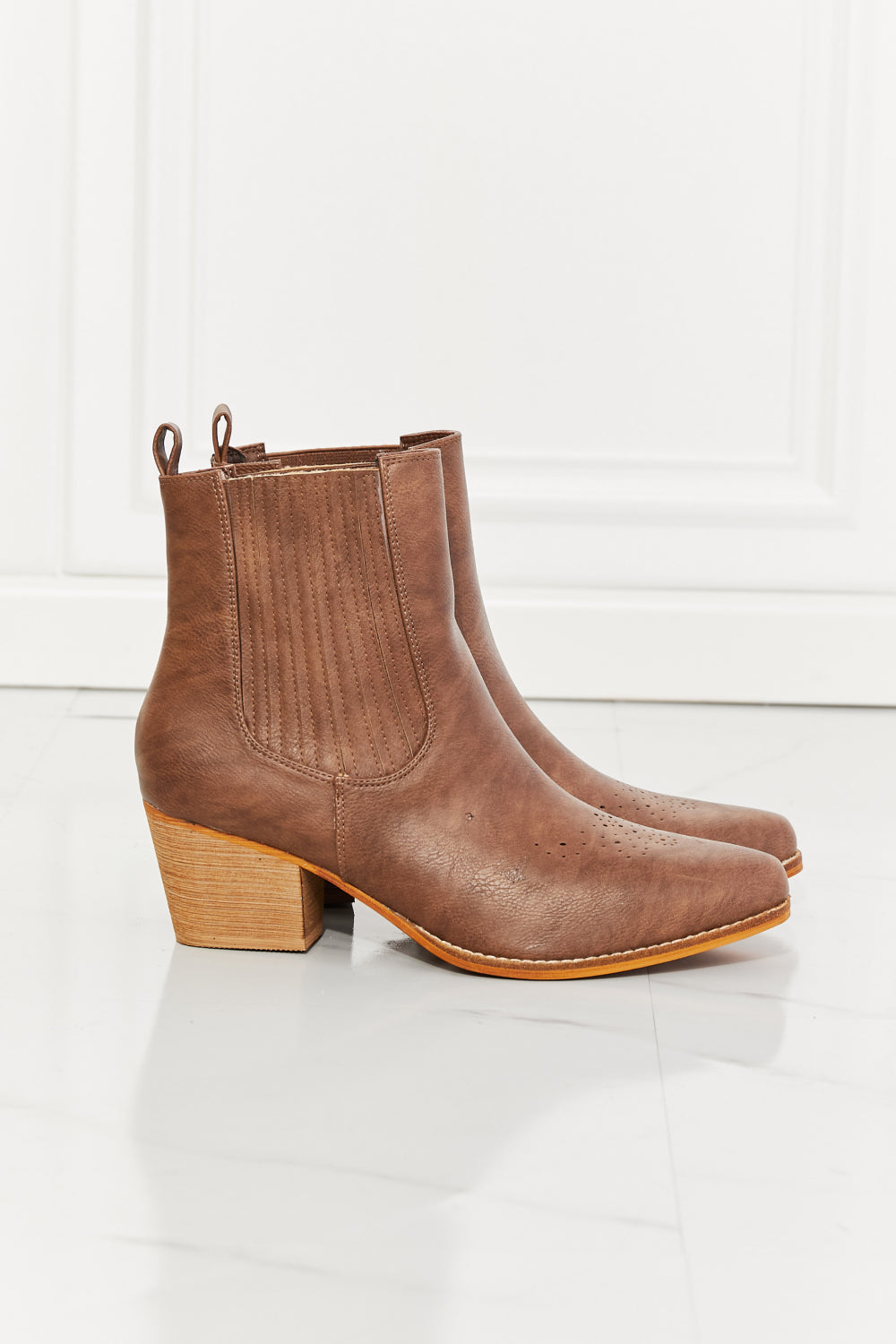 Beige MMShoes Love the Journey Stacked Heel Chelsea Boot in Chestnut Sentient Beauty Fashions shoes