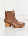 Beige MMShoes Love the Journey Stacked Heel Chelsea Boot in Chestnut Sentient Beauty Fashions shoes