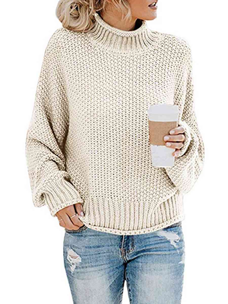 Light Gray Turtleneck Dropped Shoulder Sweater