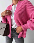 Pale Violet Red Open Front Dropped Shoulder Cardigan