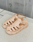 Dark Gray Qupid Platform Cage Stap Sandal in Tan Sentient Beauty Fashions Shoes