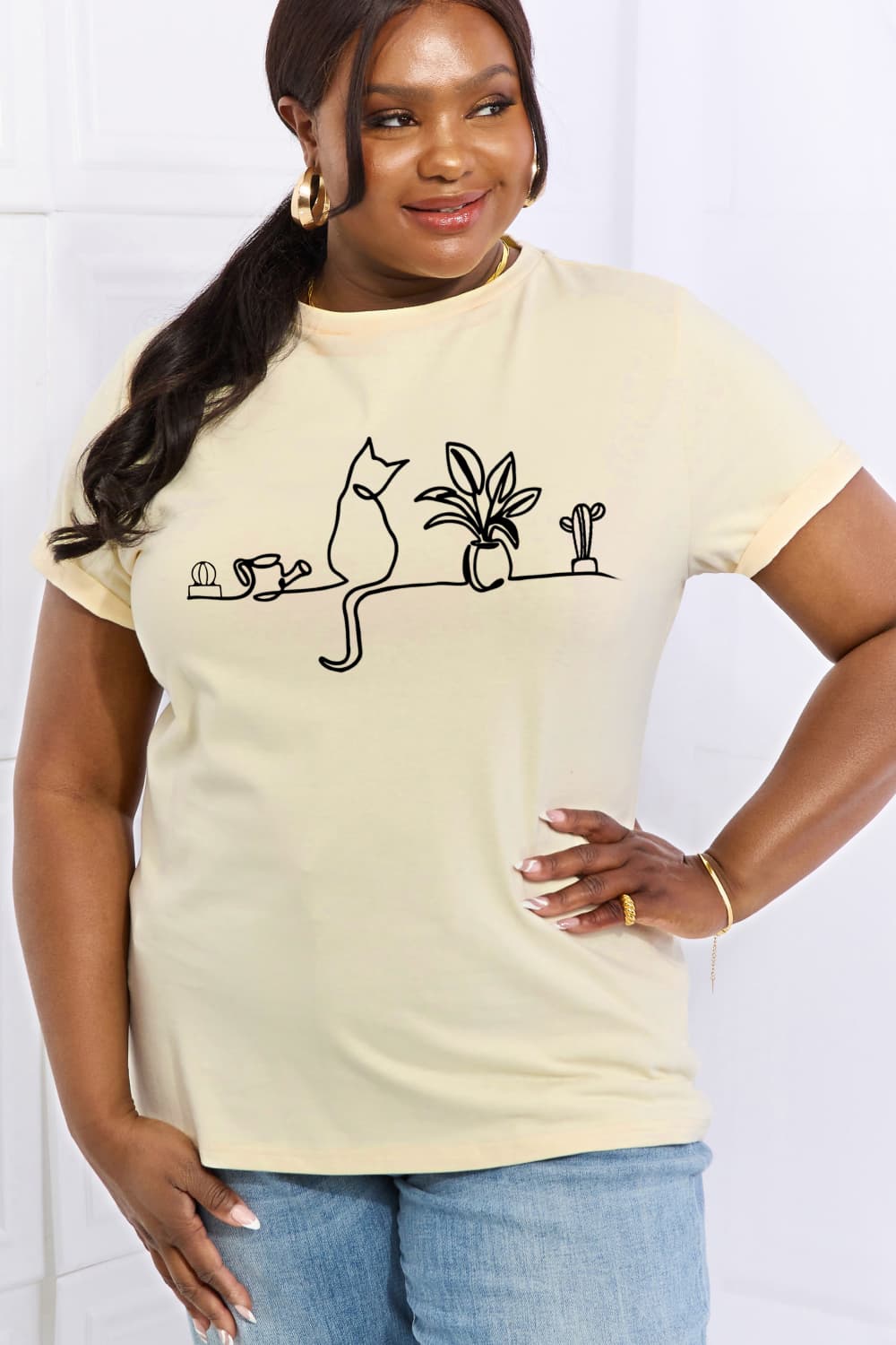 Light Gray Simply Love Full Size Cat Graphic Cotton Tee Sentient Beauty Fashions Apparel &amp; Accessories
