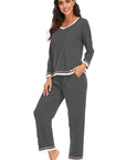 Dark Slate Gray V-Neck Top and Pants Lounge Set Sentient Beauty Fashions Apparel & Accessories