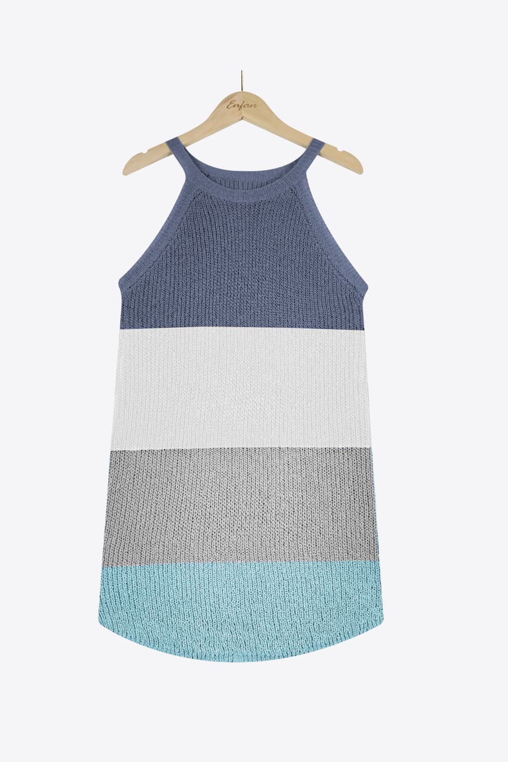 White Smoke Color Block Round Neck Sleeveless Knit Top