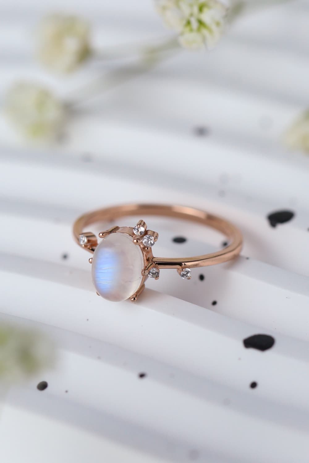 Light Gray High Quality Natural Moonstone 925 Sterling Silver Ring Sentient Beauty Fashions rings